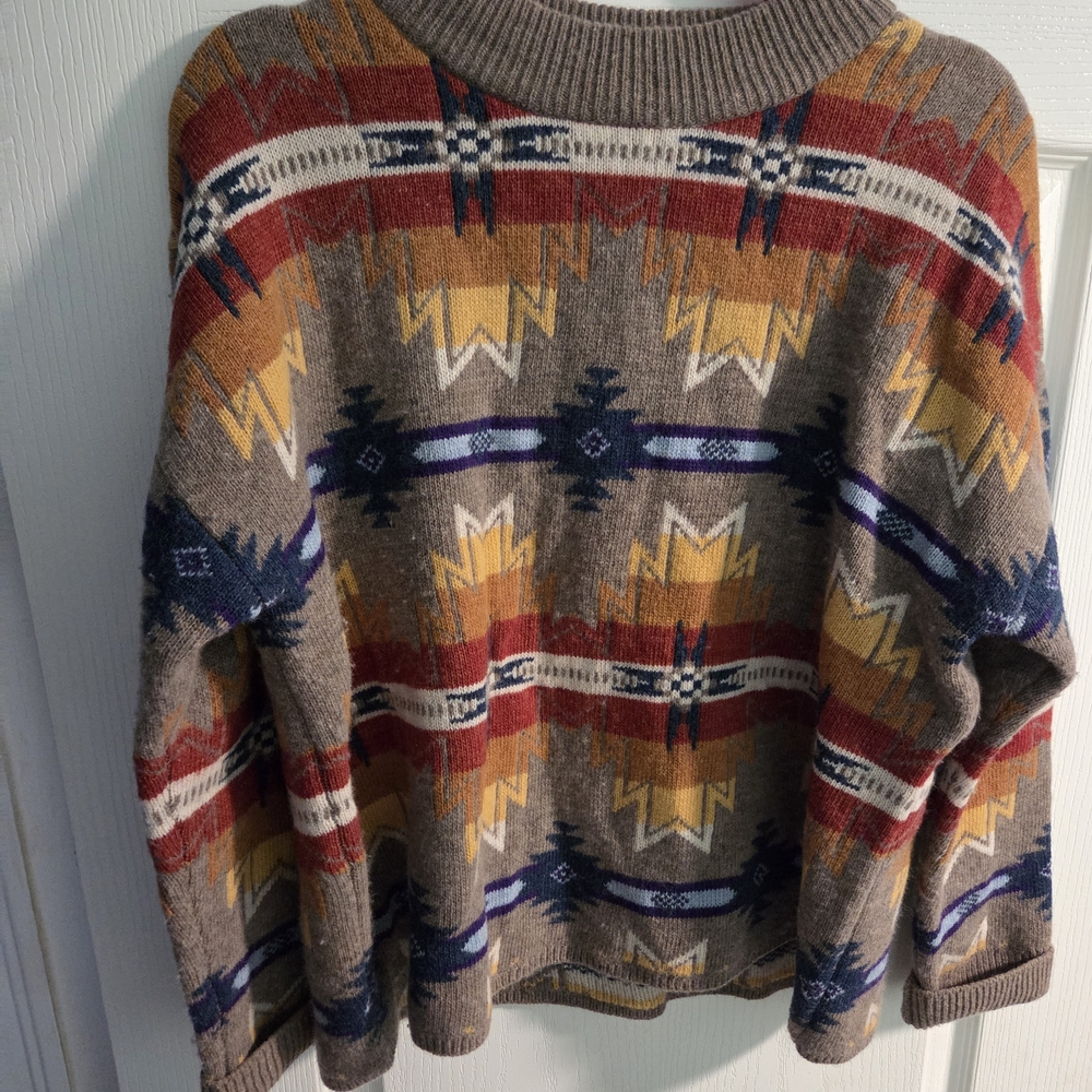 EUC Faherty x Doug Good Feather Mock Neck Sweater- Taupe Multi- Size Large - Picture 6 of 12